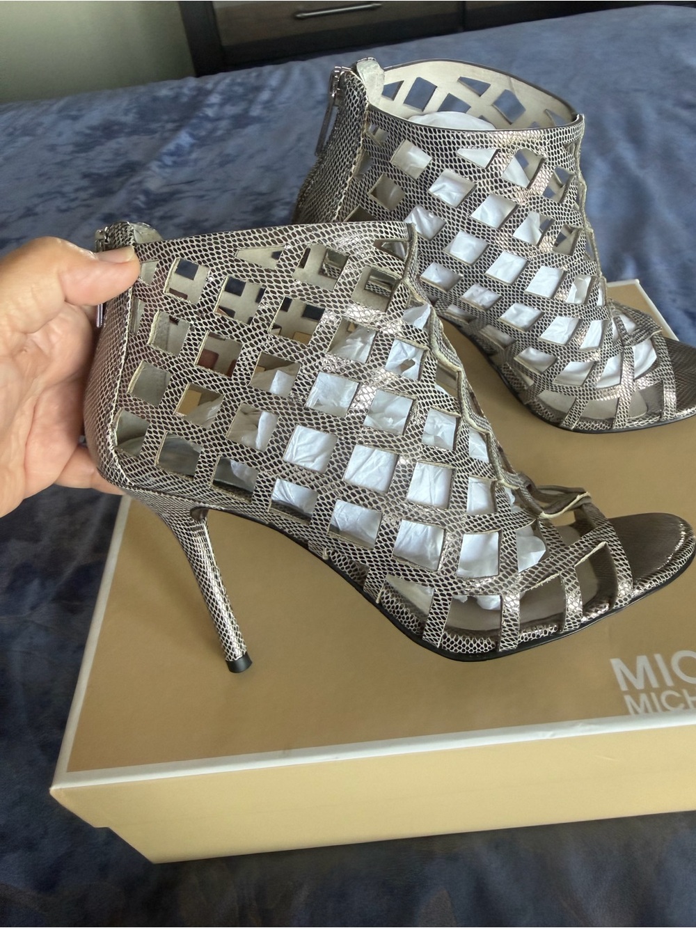 MICHAEL Michael Kors Silver Metallic Cutout Stiletto Booties
